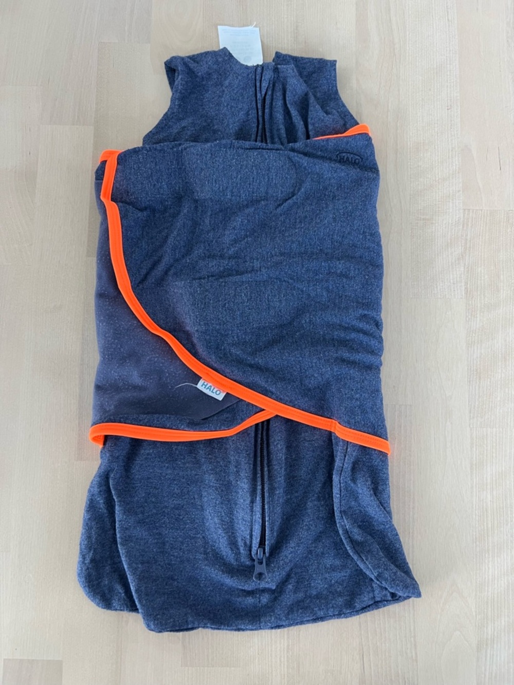 Halo Sleepsack Ideal Temp Swaddle in Blue-Gray w/ Orange Accent Newborn to 3 Mon
